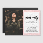 スクリプモダント赤面ピンク写真卒業パーティー マグネット招待状 (正面/裏面)