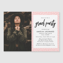 スクリプモダント赤面ピンク写真卒業パーティー マグネット招待状