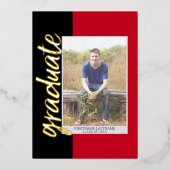 スクリプモダント赤黒の卒業写真 箔招待状 (正面)