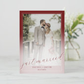 スクリプモダント赤2フォトたった今結婚しました結婚 案内状 (スタンド正面)