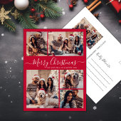 スクリプモダント赤5フォトコラージクリスマス ポストカード