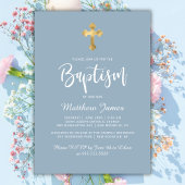 スクリプモダント金ゴールドクロスダスティブルーボーイバプテスマ 招待状