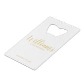 スクリプモダント金ゴールドグパーソナライズされたロンプマン クレジットカード栓抜き (正面アングル)