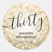 スクリプモダント金ゴールドグリッターライト30th誕生日 ラウンドシール (正面)