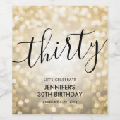 スクリプモダント金ゴールドグリッターライト30th誕生日 ワインラベル (シングルラベル)