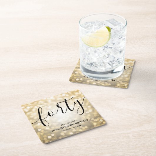 スクリプモダント金ゴールドグリッターライト40歳の誕生日 スクエアペーパーコースター (インサイチュ)