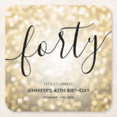 スクリプモダント金ゴールドグリッターライト40歳の誕生日 スクエアペーパーコースター (正面)