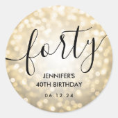 スクリプモダント金ゴールドグリッターライト40歳の誕生日 ラウンドシール (正面)