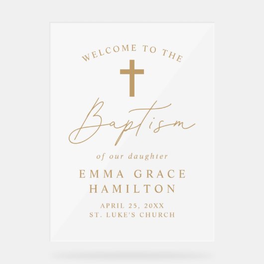 スクリプモダント金ゴールドスクリプトバプテスマへようこそ アクリルサイン (正面)