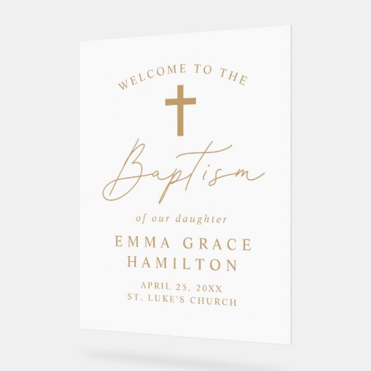 スクリプモダント金ゴールドスクリプトバプテスマへようこそ アクリルサイン (傾斜)