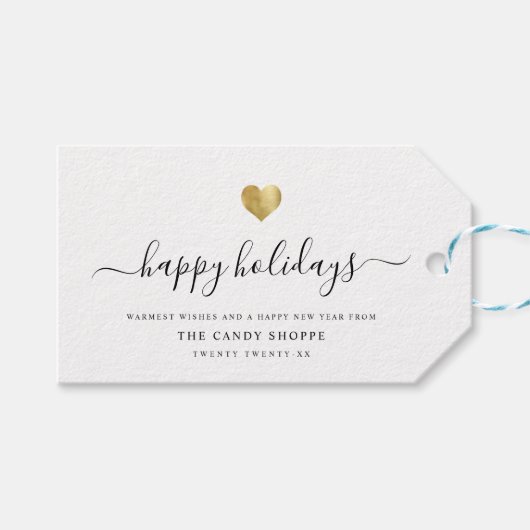 スクリプモダント金ゴールドハートビジネスハッピーホリデー ギフトタグ (正面(横))