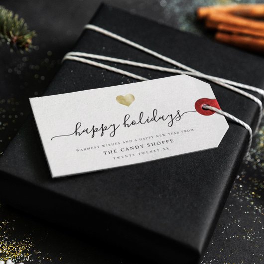 スクリプモダント金ゴールドハートビジネスハッピーホリデー ギフトタグ