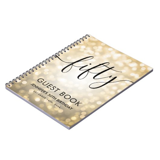 スクリプモダント金ゴールドライト50th誕生日ゲストブック ノートブック (左側)