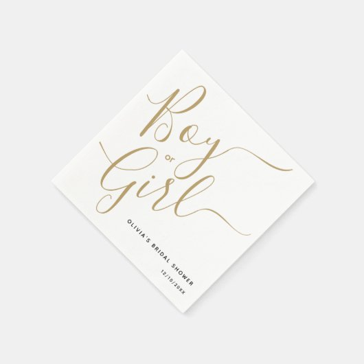 スクリプモダント金ゴールド男の子または女の子の性別パーティーの表示 スタンダードカクテルナプキン (角)