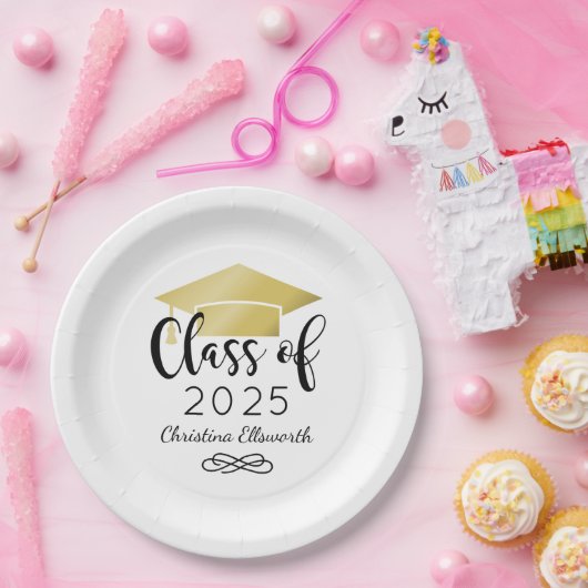 スクリプモダント金ゴールド2025カスタム卒業 ペーパープレート (パーティー)