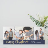 スクリプモダント金ゴールド3写真メリークリスマス シーズンカード (スタンド正面)
