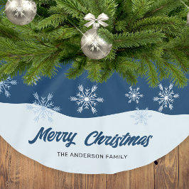 スクリプモダント雪ダークブルークリスマス ブラッシュドポリエステルツリースカート