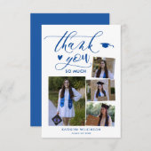 スクリプモダント青い写真卒業サンキューカード 招待状 (正面/裏面)