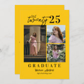スクリプモダント黄色3フォトコラージュ卒業 案内状 (正面/裏面)