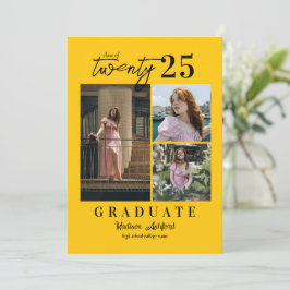 スクリプモダント黄色3フォトコラージュ卒業 案内状