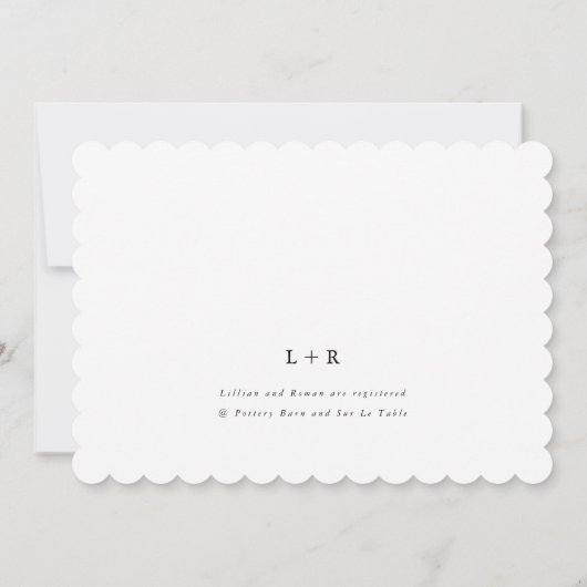 スクリプモダント黒と白のホタテブライダルシャワー 招待状 (裏面)