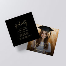 スクリプモダント黒と金ゴールドフォト卒業パーティー