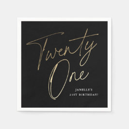 スクリプモダント黒と金ゴールド21歳の誕生日パーティー スタンダードカクテルナプキン