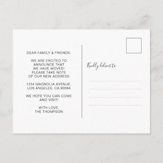 スクリプモダント黒引っ越しました写真の移動 案内ポストカード (裏面)