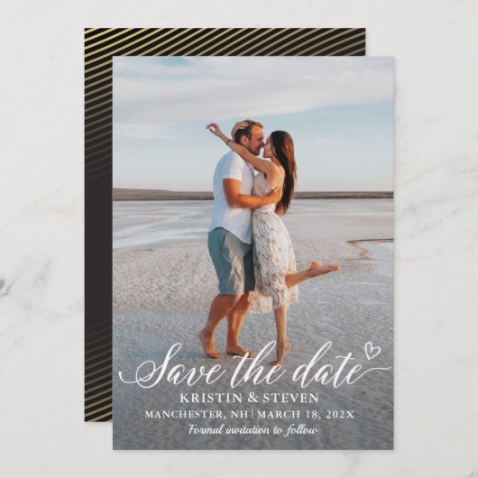 スクリプモダント黒金ゴールド写真Date Cardを保存 セーブザデート (正面/裏面)