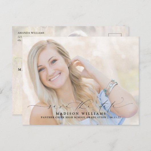 スクリプモダント2写真の卒業の日付を保存 案内ポストカード (正面/裏面)