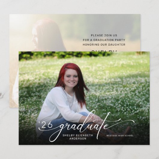 スクリプモダント2写真水平卒業 招待状 (正面/裏面)