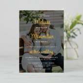 スクリプモダント2写真黒QRコードオンラインRSVP 箔招待状 (立ち正面)