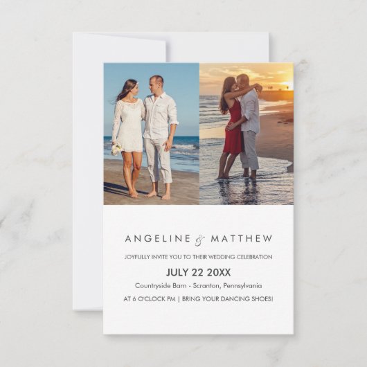 スクリプモダント2枚のフォト結婚式招待状 招待状 (正面)