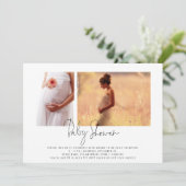 スクリプモダント2枚の写真男女兼用赤ちゃんシャワー 招待状 (スタンド正面)