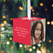 スクリプモダント2枚フォトスノーフレーククリスマスレッド キューブオーナメント