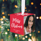 スクリプモダント2枚フォトスノーフレーククリスマスレッド キューブオーナメント