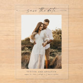 スクリプモダント3フォトウェディング日付の保存 アクリル招待状 (正面)