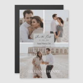 スクリプモダント3フォトコラージュ日付の保存 マグネット招待状 (正面/裏面)