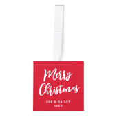 スクリプモダント3フォトスノーフレーククリスマスレッド キューブオーナメント (正面)