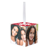 スクリプモダント3フォトスノーフレーククリスマスレッド キューブオーナメント (裏面アングル)