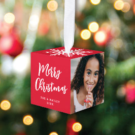 スクリプモダント3フォトスノーフレーククリスマスレッド キューブオーナメント