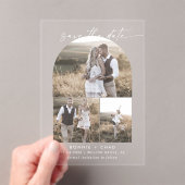 スクリプモダント3写真ホワイトウェディング日付を保存 アクリル招待状 (インサイチュ (ポータブル))
