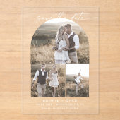 スクリプモダント3写真ホワイトウェディング日付を保存 アクリル招待状 (正面)