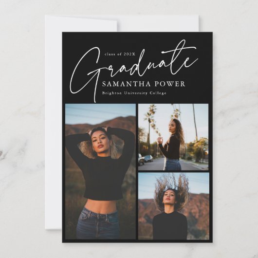 スクリプモダント3枚の写真幾何学卒業 案内状 (正面)