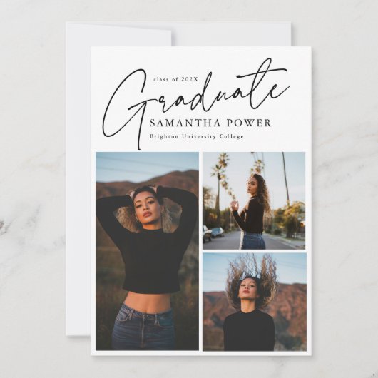 スクリプモダント3枚の写真幾何学卒業 案内状 (正面)