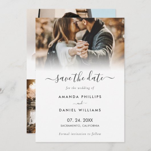 スクリプモダント4フォトウェディング日付カードを保存 案内状 (正面/裏面)