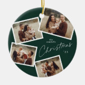 スクリプモダント4フォトコラージグリーンクリスマス セラミックオーナメント (正面)