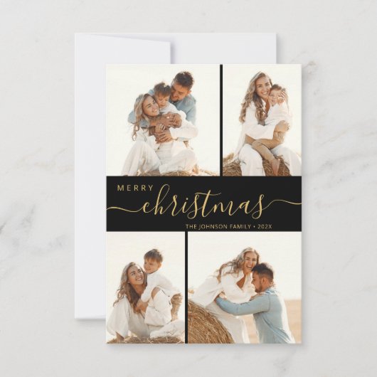 スクリプモダント4フォトコラージュのクリスマスカード 招待状 (正面)