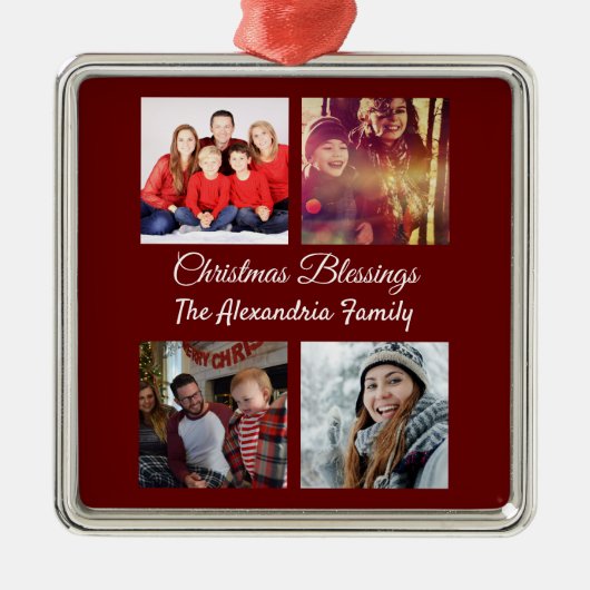 スクリプモダント4フォトコラージュ家族クリスマス メタルオーナメント (正面)
