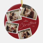 スクリプモダント4フォトコラージュ赤クリスマス セラミックオーナメント (正面)